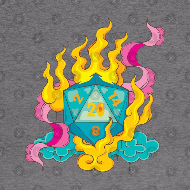Blue D20 Lucky Dice on Fire by HSIN